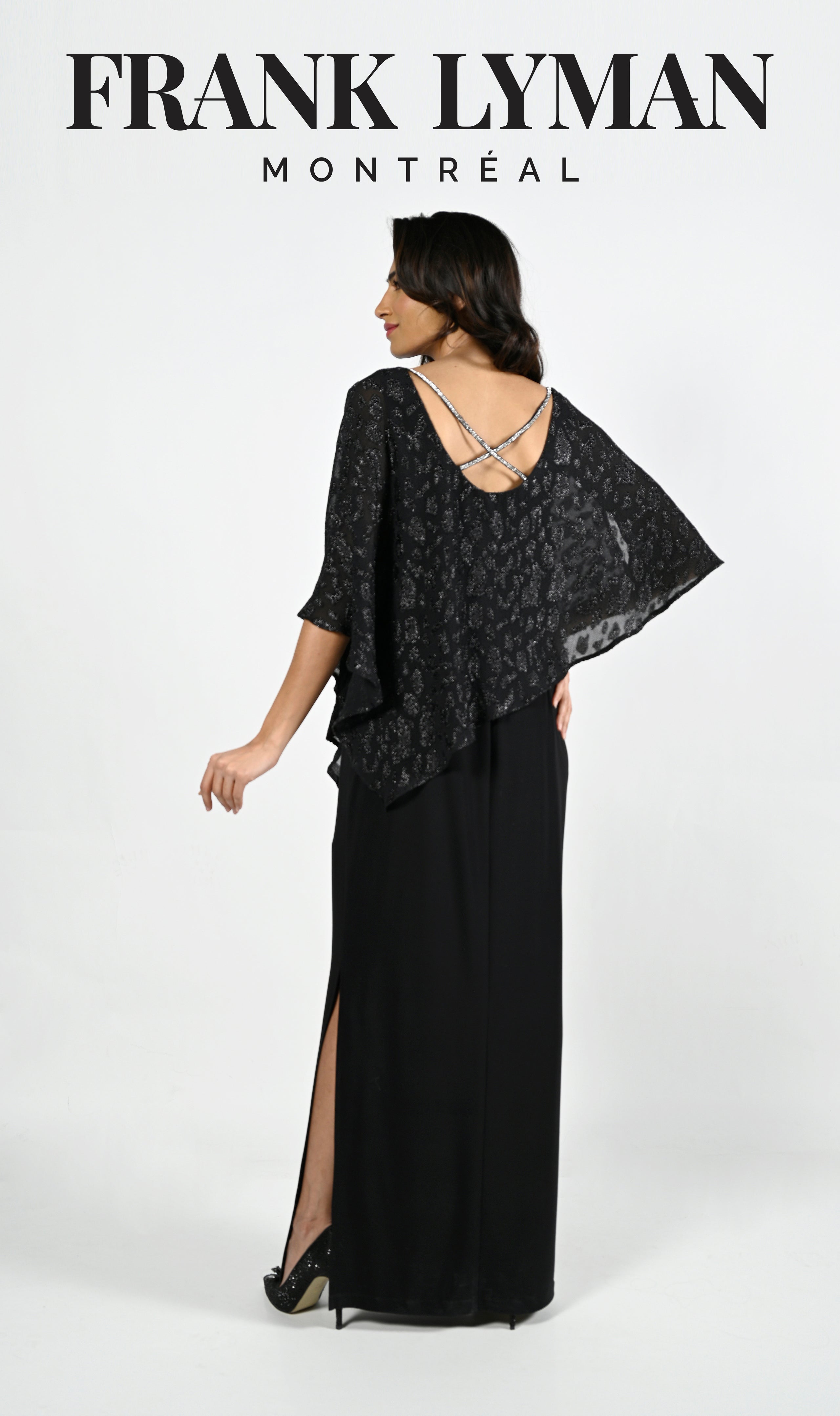 227004 Black Knit Long Formal Dress by FRANK LYMAN The CoCo Couture